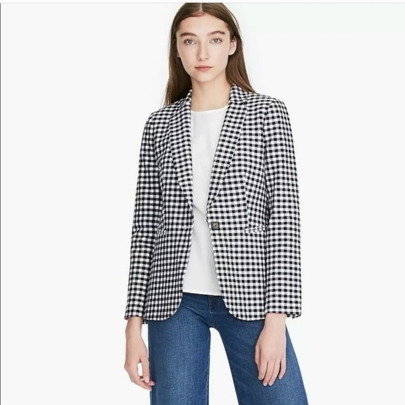 J. Crew Gingham Parke Blazer Jacket Navy Blue White Check Women's Size 0 L1908 - Picture 2 of 13
